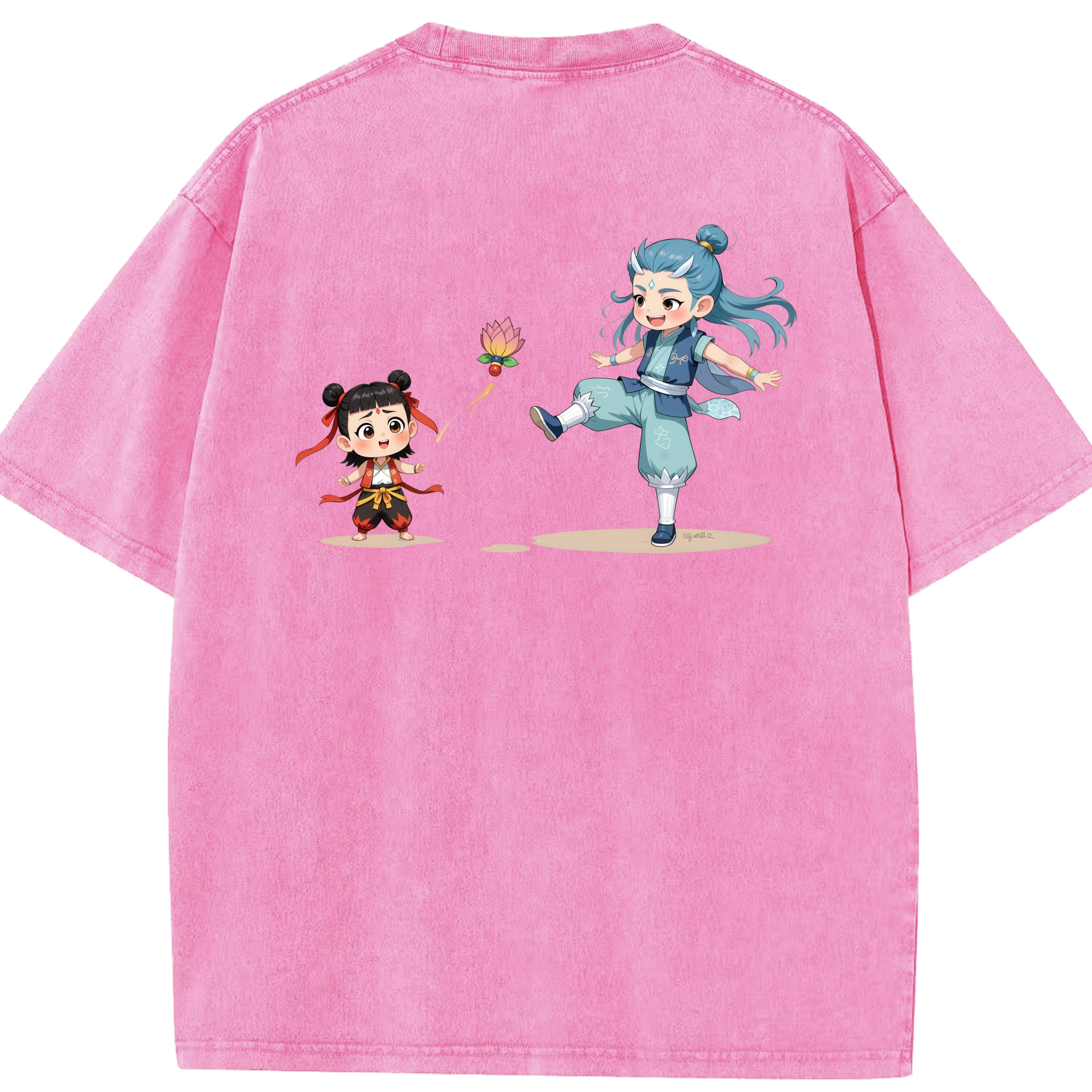 （画像用） Ne Zha 2 ナタ 魔童の大暴れ 綿100% ヴィンテージ風 半袖Tシャツ（背面プリント）